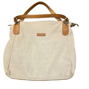 Russell & Bromley leather GUC Cream and Tan Perforated Shoulder Bag